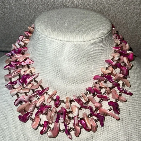 Pink Sea Shell Vintage Japan Collar Necklace - Picture 2 of 4